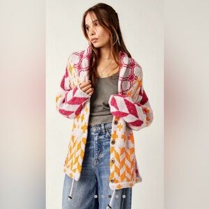 NWOT Free People Bright Optimistic Cardi In Apricot Rose Combo